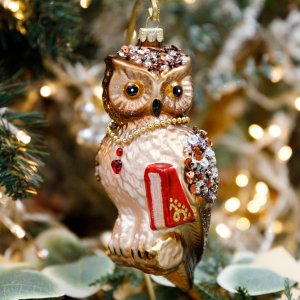 Украшение елочное Холидей Классик Сова Книголюб стекло 7,5х5х16см
