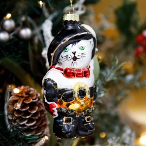 Украшение елочное Холидей Классик Кот в сапогах стекло 6х5х12см