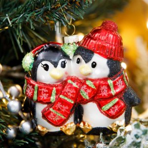 Украшение елочное Холидей Классик Пингвины Парочка стекло 10х4,5х9см