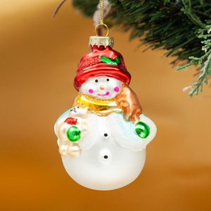 Украшение елочное Снеговик L8 W8 H12см стекло