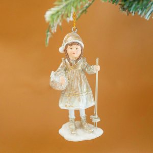 Украшение елочное подвесное Девочка L5 W6 H11см полимер