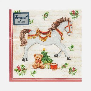 СалфеткиБукетОригинал деЛюксНовогод лошадка кремов фон бум24*24см3сл25л