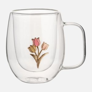 Кружка Анна Лафарг 330мл Винд-Деко Тюльпаны 8х9,5см стекло/металл
