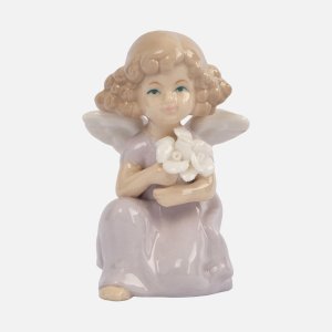 Статуэтка Анна Лафарг Леди Ангел с букетом молочно-лиловая 10см фарфор