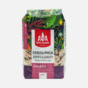 Смесь риса Агро-Альянс Экстра Бурого и Дикого нешлифованного пл/пак 500г