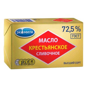 Масло Экомилк Крестьянское высший сорт ГОСТ 72.5% фольга 180г Ромб